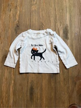 Hallmark Baby Le Chat Noir Girls' White Long-Sleeve Tee with Black Cat 6-12M